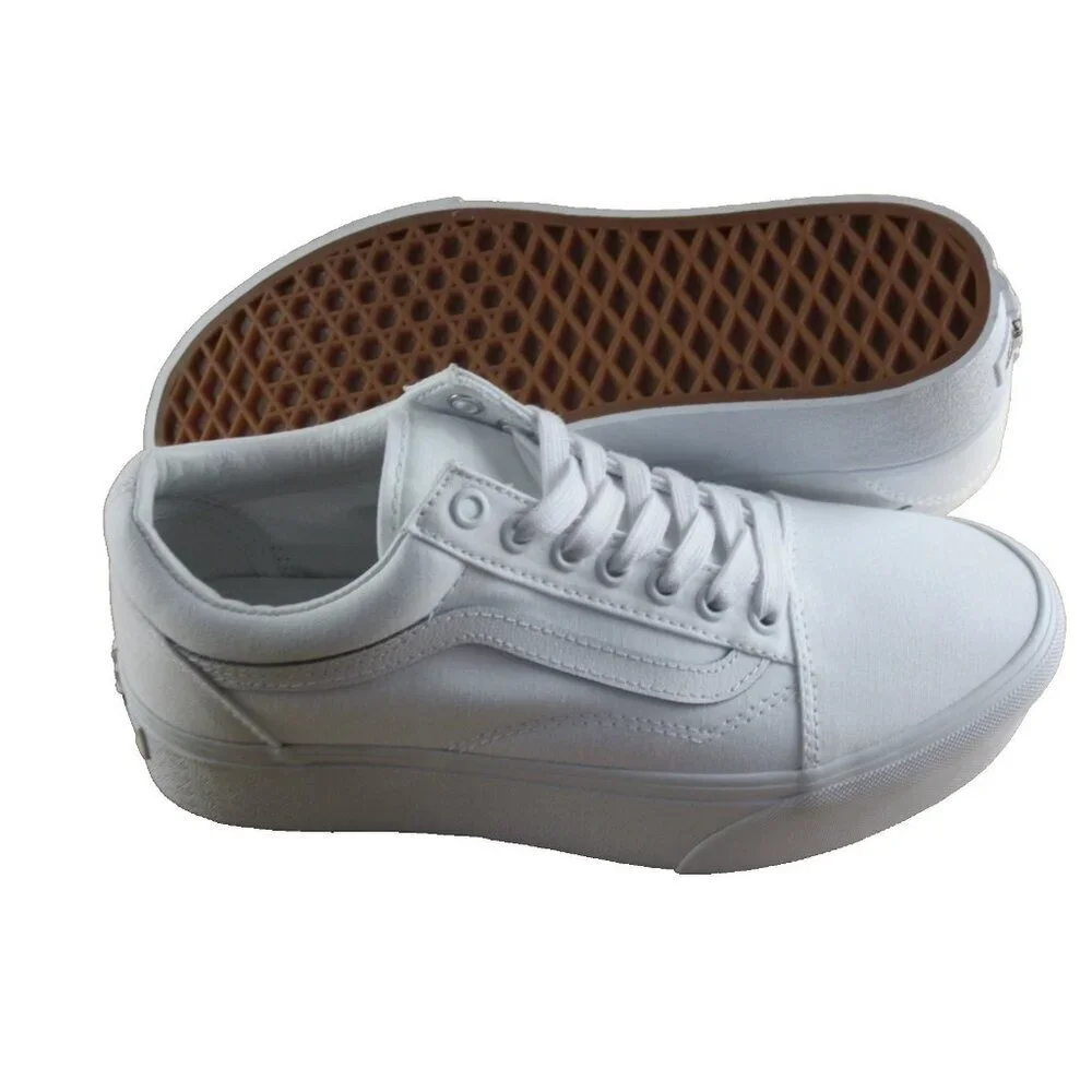 Vans Women's Old Skool Stackform True White Canvas Platform Shoes Size 8.5 NIB
